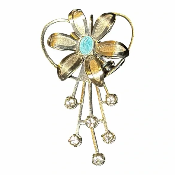 Vintage Madonna Cameo Flower Brooch Heart Rhinestone Dangle Pin - Picture 6 of 7